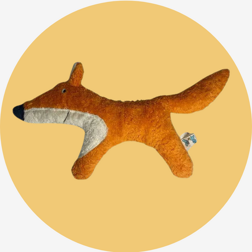 Rassel Fuchs Greifling von PAT & PATTY – aus Bio-Baumwolle, schadstofffrei, handgemacht und perfekt für kleine Babyhände