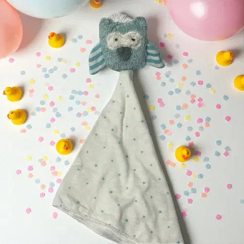 Bio Schmusetuch Eule eisblau aus Bio Baumwolle