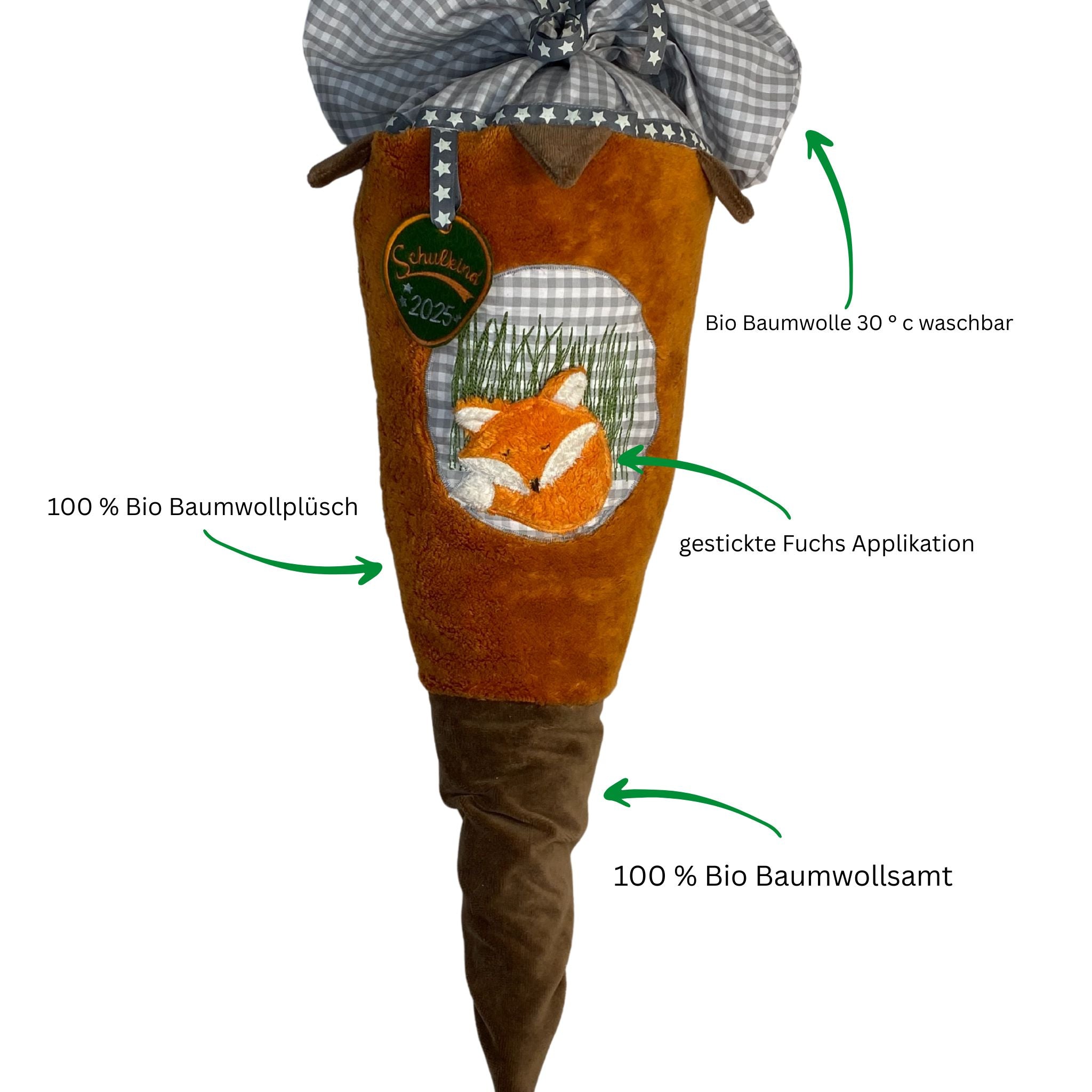 Schultüte aus Stoff mit Fuchs Applikation